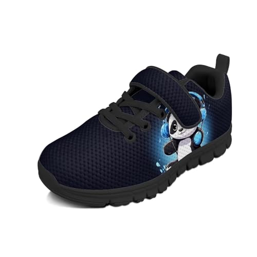 Panda Shoes for Todder Boys Black Shoes for Boys Strap Sneakers with Single Buckle Knitted Mesh Athletic Shoes Breathable Lightweight Sport Tennis Walking Shoes,Size 14.5