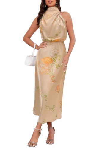 Image of Women's Satin Maxi Dress Summer Formal Wedding Guest Cocktail Dress
