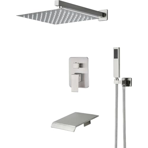 Ensemble de douche anti-calcaire avec mitigeur en nickel brossé robuste