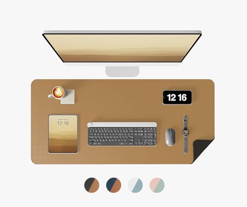 Image of Bellblock Large Extended Desk Mat /Mouse Pad /Gaming Mouse Pad | Vegan PU Leather | Anti-Skid, Non-Skid, Reversible Splash-Proof | Blue & Tan | 90cm x 45cm (Pack of 1) (DM2, 90 x 45cm Combo)