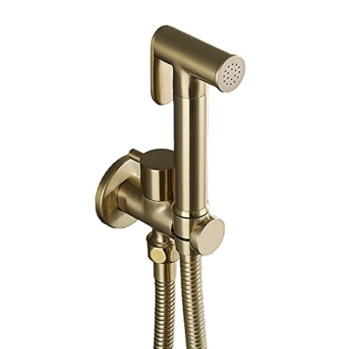 Gebürstetes Gold Toilette Bad Bidet Set Messing-Bidet Handbrause Sprayer Kaltes Wasser Handheld Bidet Spritze Wandhalterung Hand Bidet Sprayer mit 1.5M Schlauch Tuch Windel Sprayer Cover