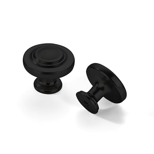 khtumeware 4 Pack Large 1-3/4 Inch Cabinet Knob Metal Zinc Alloy Handle Matte Black Drawer Handle Bifold Closet/Wardrobe/Cabinet/Bathroom Cabinet Door Knobs Durable
