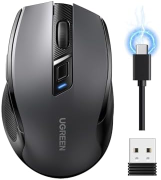 UGREEN Rechargeable Wireless Mouse, Bluetooth5.4 and 2.4GHz, Long Battery Life, Ergonomic Silent Mouse, 6 Buttons with 5 Adjustable 4000 DPI, Compatible with Laptop PC Mac Computer Chromebook MacBook