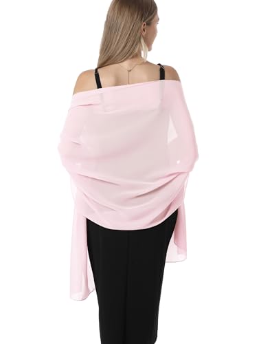 Chiffon Shawls and Wraps for Evening Dresses Women Elegant Soft Scarf Bridal Scarve Wedding Stole (Pink One Size)