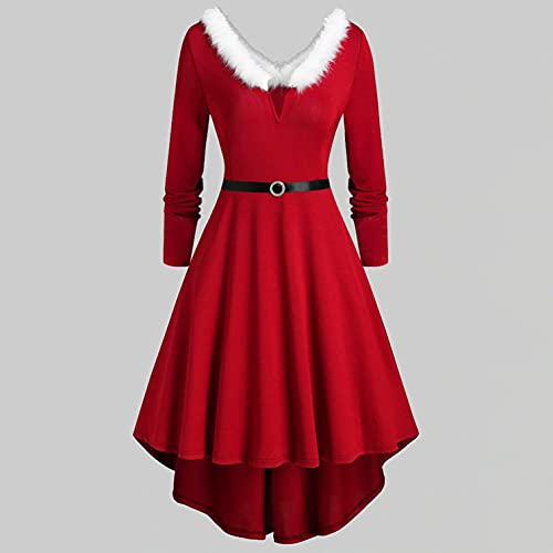 LOPILY-Weihnachtskleid-Damen-mit-Pluesch-Kragen-Elegant-Abendkleider-Weihnachtskostueme-Damen-fuer-Weihnachtsfeier-Swing-Plisseekleid-Knielang-A-Linie-Cocktailkleid-fuer-Silvester-Karneval