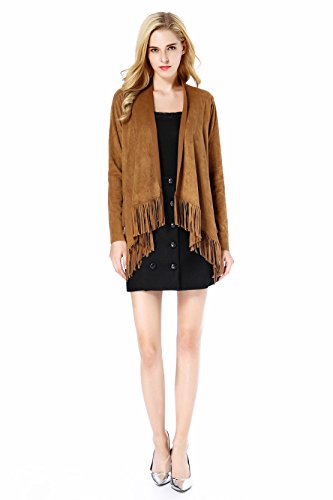 Gilet à pompon YALI couleur Chameau en taille M aux finitions soignées