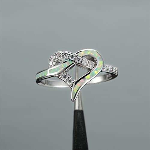 Femme Bleu Blanc Opale De Feu Bague Couleur Argent Anneaux De Mariage pour Les Femmes Promesse Coeur Infini Bague De Fiançailles