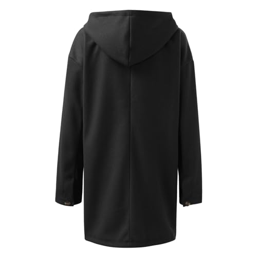 Fleece Jacket Women Casual Single Breasted Long Wool Coat With Hood Lightweight Dressy Cozy Trench Peacoat4