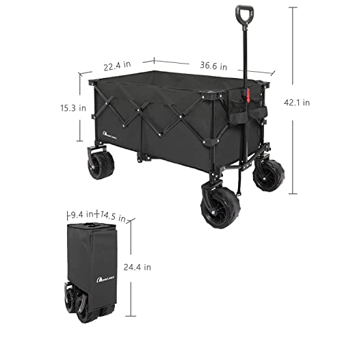 Moon Lence Collapsible Folding Wagon Cart Heavy Duty Folding Garden Portable Hand Cart With All-Terrain Beach Wheels, Adjustable Handle & Drink Holders #TOP1