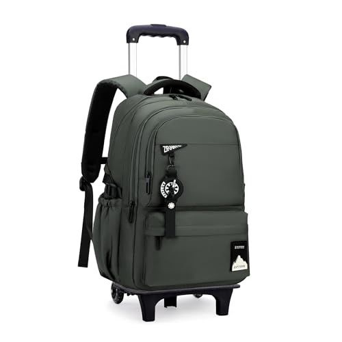 Bansusu Mochila infantil com rodinhas para meninos mochila escolar de cor sólida clássica com rodas, 2 rodas - verde exército, 2 rodas