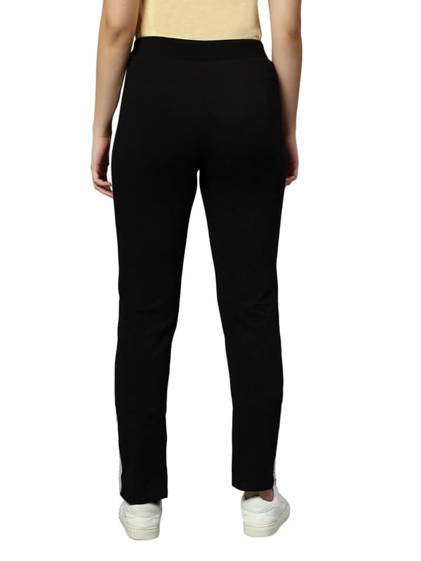 Image of Women's Cotton Regular Fit Mid-Rise Solid Black Track Pant with Stretchable,Two Side Pockets