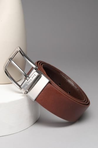 Image of Louis Philippe Men's 100% Italian Leather Shiny Nickel Buckle Formal Reversible Belt