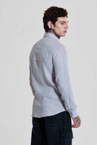 Image of SNITCH Men Casual Shirt | Slim Fit Full Sleeve Classic Collar Solid Pattern | 100% Linen, Breathable & Lightweight Fabric, Machine Washable