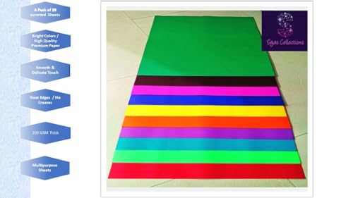 Image of SEJASCOLLECTIONS | Pack of 20 | Multicolor, Bright, A1, BIG / FULL Size, Pastel Sheets / Chart Paper, Used in art and craft, collage, projects, posters etc. Plain / Unrulled, Size: 70x56 centimeters, 200 GSM thickness.