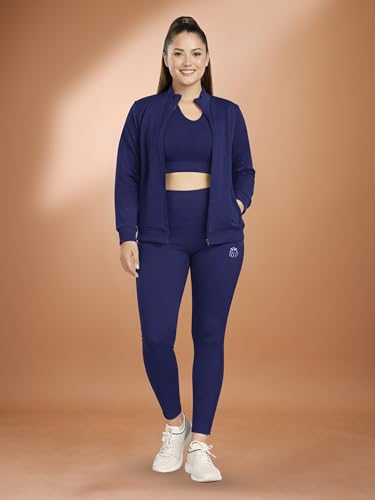 Image of Women 3 Piece Gym Workout Set | Sports Bra, Zip-Up Jacket & High Waist Leggings | Stretchable Yoga Activewear Co-Ord Set for Women | Fitness Gym Tracksuit