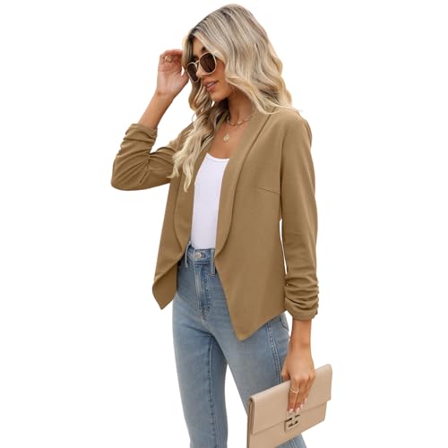 Image of POGTMM Women 3 /4 Sleeve Blazer Open Front Cardigan Jacket Work Office Blazer