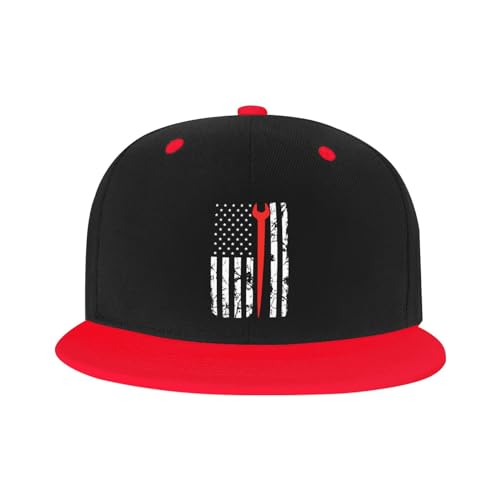 Ironworker American Flag Flat Billed Cap Unisex Kids Adjustable Fashion Hip Hop Flat Bill Hat Red2