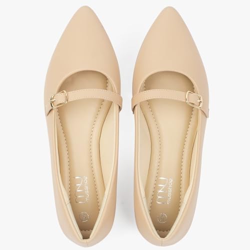 MUSSHOE Women Flats Comfortable Pointed Toe Flats Shoes with Strap PU Leather Slip on Shoes for Women4
