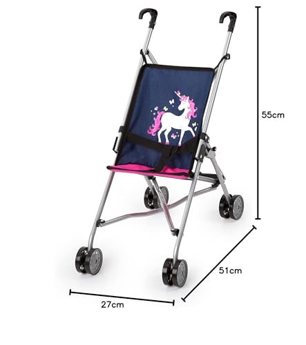 Bayer Design 30154AA Passeggino Per Bambole, Pieghevole, Unicorno, Blu, Rosa - 8