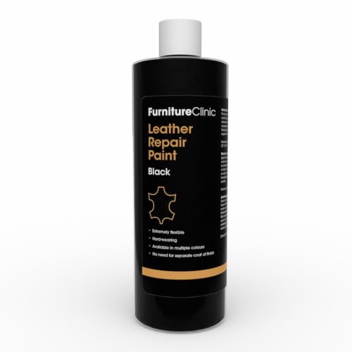 Image of Furniture Clinic Leather Repair Paint | 2-in-1 Seal and Color | Use on Scratches, Tears, and Holes in Car Seats, Furniture | Quick and Easy Leather Repair Kit for Furniture (Black, 500ml / 17oz)