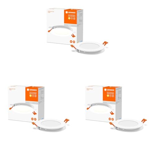 Ledvance LED SPOT SLIM Ø 12cm, Einbaustrahler Spot für sämtliche Innenbereiche, 8W, Farbtemperatur 3000K, 550 Lumen, 240V, flaches modernes Design, inkl. Klemmvorrichtung, weiß (Packung mit 3)