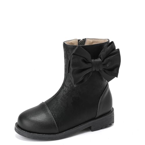 Girls Mid Calf Fashion Boots with Bow Side Zipper Fall Winter Booties Outdoor Dress Shoes for Toddler Little Kids/Big Kids