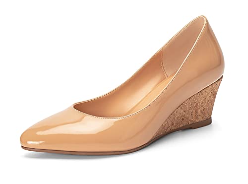 SAMMITOP Women's Wedge Heel Pumps Closed Pointy Toe Slip On Shoes Comfortable Office Wedge Classic Walking Wedding Dress Shoes2