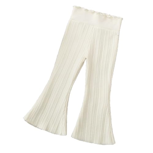Girls Knit 𝐑uffle 𝐇em Flare Pants Ribbed Elastic High Waist Bell Bottoms Toddler Fall Winter Solid Color Trouser