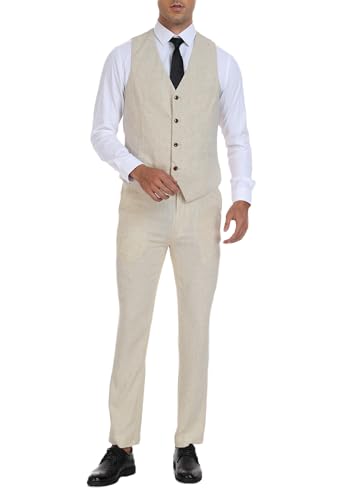 Mens Suits Linen Suit for Men Slim Fit Formal Wedding Suits 2 Pieces Tuxedo Vest Pants Sets