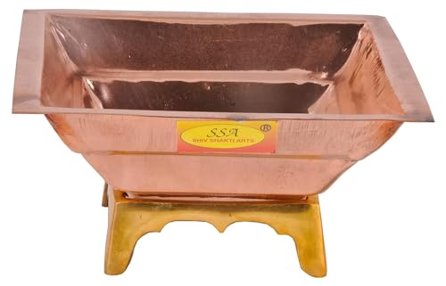 Image of Shiv Shakti Arts Pure Copper Hawan Kund Agnihotra Set with Both Side Handle and Stand (5 Pc Set, 13.8 x 13.8 cm)