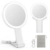 Magnifying Mirror with Light 1X/10X, Travel Lighted Makeup Mirror with Magnification, Make Up Mirror Stand Up Double Sided, Magnified Travel Mirror with Lights, 3 Light Colors & Dimming (White)