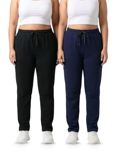 Image of Fflirtygo Cotton Solid Track Pant /Lounge Wear /Pocket Payjama �100% Export Quality Soft Cotton Night Wear /Pocket Pyjama for Women Combo Pack, Black & Blue Pyjama