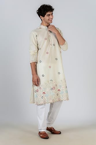 Image of BE ACTIVE Men's Cotton | Regular Fit Casual Mandarin Collar | Long Length Full Sleeves | Embroidered Indian Kurta