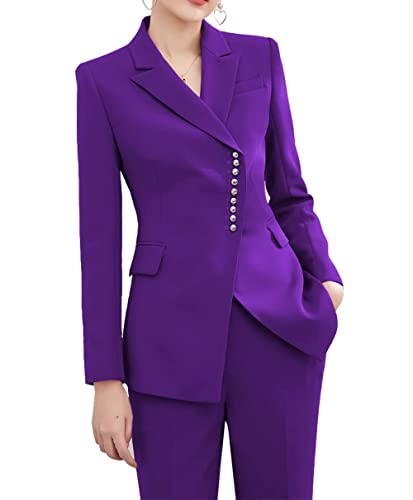 Women's 2 Piece Business Suits Blazer Pant Slim Fit Office Lady Suits Buttons