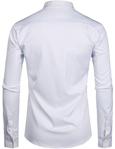 ZEROYAA Men's Banded Collar Slim Fit Long Sleeve Casual Button Down Dress Shirts with Pocket2