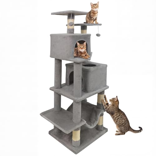 Torre para gatos interior 57 in con postes de sisal y hamaca miniatura 1