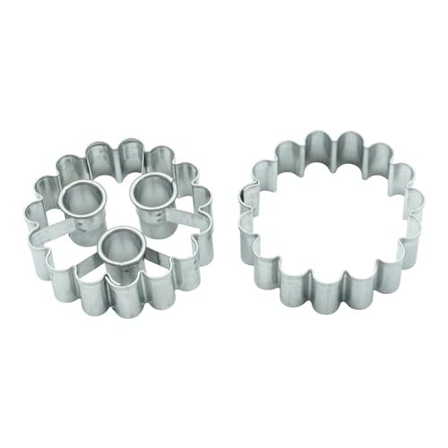 BekkiB - 2er-Set Ausstecher Kreis - ca. 5 cm - runde Ausstechform und Linzer Ausstecher mit Augen - für Spitzbuben Hildabrötchen & Plätzchen - Spülmaschinengeeignet - 95062