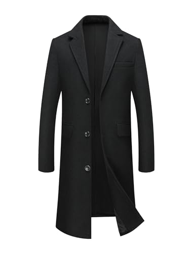 Image of INVACHI Men's Wool Blend Long Trench Coat Notched Collar Single Breasted Overcoat Warm Winter Pea Coat