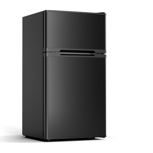 Image of COWSAR 2.5 Cu.Ft Mini Compact Refrigerator with Freezer, Double Reversible Door with 2 Removable Shelves, Commercial Drink Fridge for Bedroom, Office, Kitchen, Dorm, Black