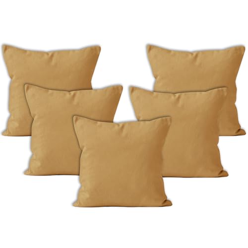 Image of Encasa XO Throw Pillow Covers 16x16 in Set of 5 Mustard | No Inserts | Cotton Pillow Covers for Living Room, Bed, Sofa, Couch | Decorative Cushion Covers with Improved Zipper