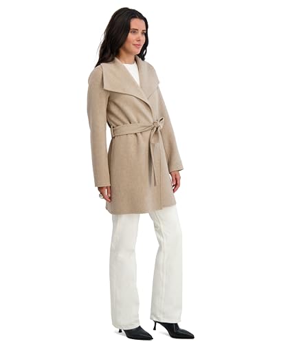 Image of TAHARI Women's Double-faced Luxury Soft Wool Blend Peacoat- Wrap Wool Coat With Removable Belt