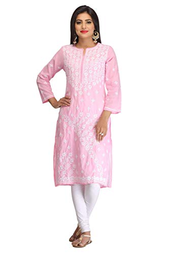 Image of Ada Hand Embroidered Lucknowi Chikankari Cotton Kurta for Women A130717 | Handcrafted lucknow chikan embroidery latest womens ethnic wear kurti tunic for office work wear