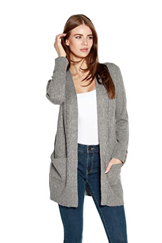 Belldini Womens Lightweight Spring Cardigan Sweater Ribbed Cable Knit With Pockets Heather Grey #TOP6