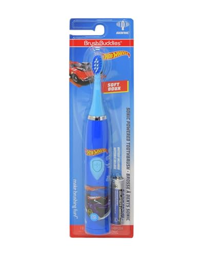 Brush Buddies Hot Wheels Battery Powered Sonic Electric Kids Toothbrush, Soft Bristles, Rounded Head, Children, Boys, Girls. Blue