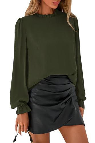 CFLONGE Women's Blouse Ruffle Long Sleeve Tops for Women Trendy 2025 Fall Fashion Shirts Business Work Tunic Going Out Tops