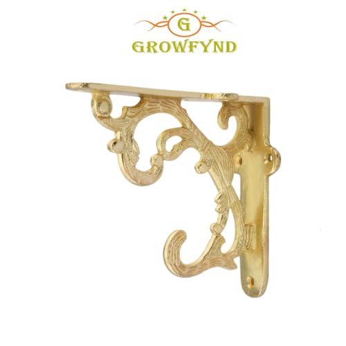 Image of Metal Handcrafted Shelf Bracket for Floating Shelves L Angle Decorative L Shaped Corner Brace Joint Heavy Duty Wall Mounted Shelf Supporter Corner Brace Holder (Gold, Pack of 2)