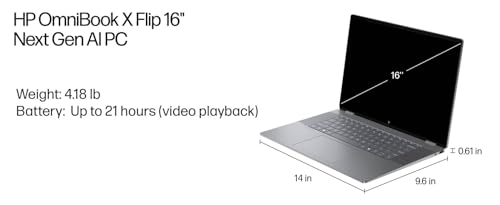 Image of HP OmniBook X Flip 16 inch 2K Touchscreen 2-in-1 Copilot+ Laptop, AMD Ryzen AI 5 340, 16GB RAM 2TB SSD, Wi-Fi 6E, Bluetooth 5.3, Backlit Keyboard, 256gb 9H Docking Station, Windows 11 Pro, Meteor Silver