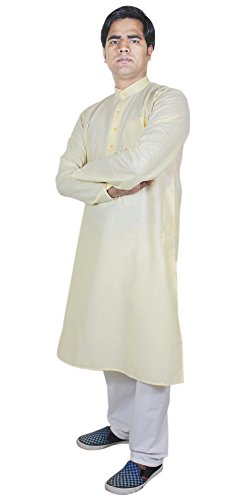 Ropa indio collar de túnica larga kurta conjunto exclusivo amarillo L 3