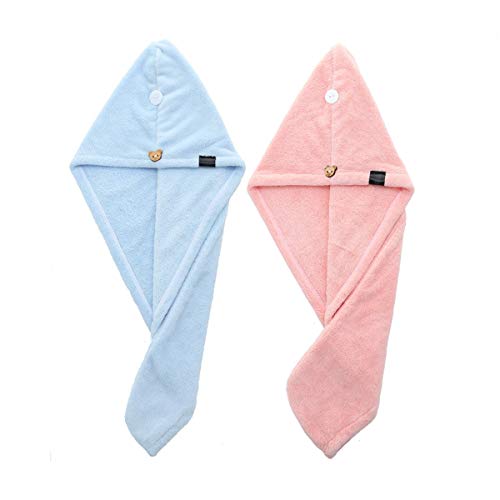 2 Pack Hair Towel Wrap Hair Drying Hats Microfiber Quick Dry Hair Towels for Bath Shower (Blue and Pink)