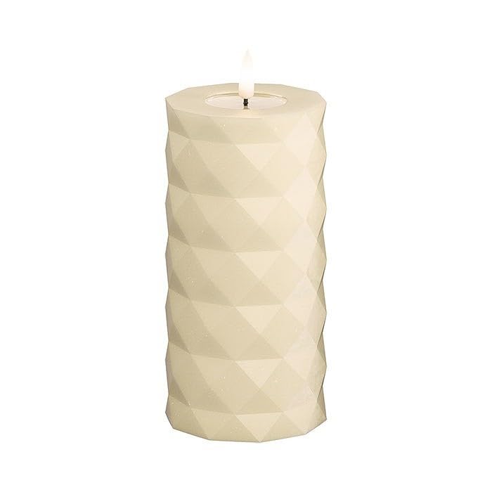 Deluxe Homeart Square Indoor Flameless LED Candle - Made from Real Wax & with Real Flame™ Technology - Battery Powered Candle with up to 400 Hour Battery Life (Cream, 7.5 x 15 cm)
